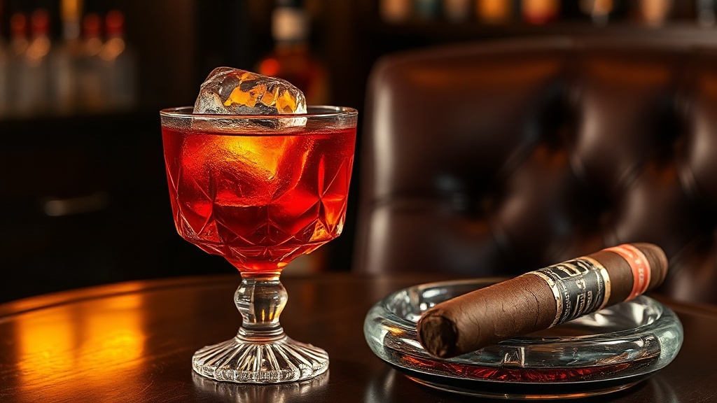 Boulevardier cocktail with premium cigar