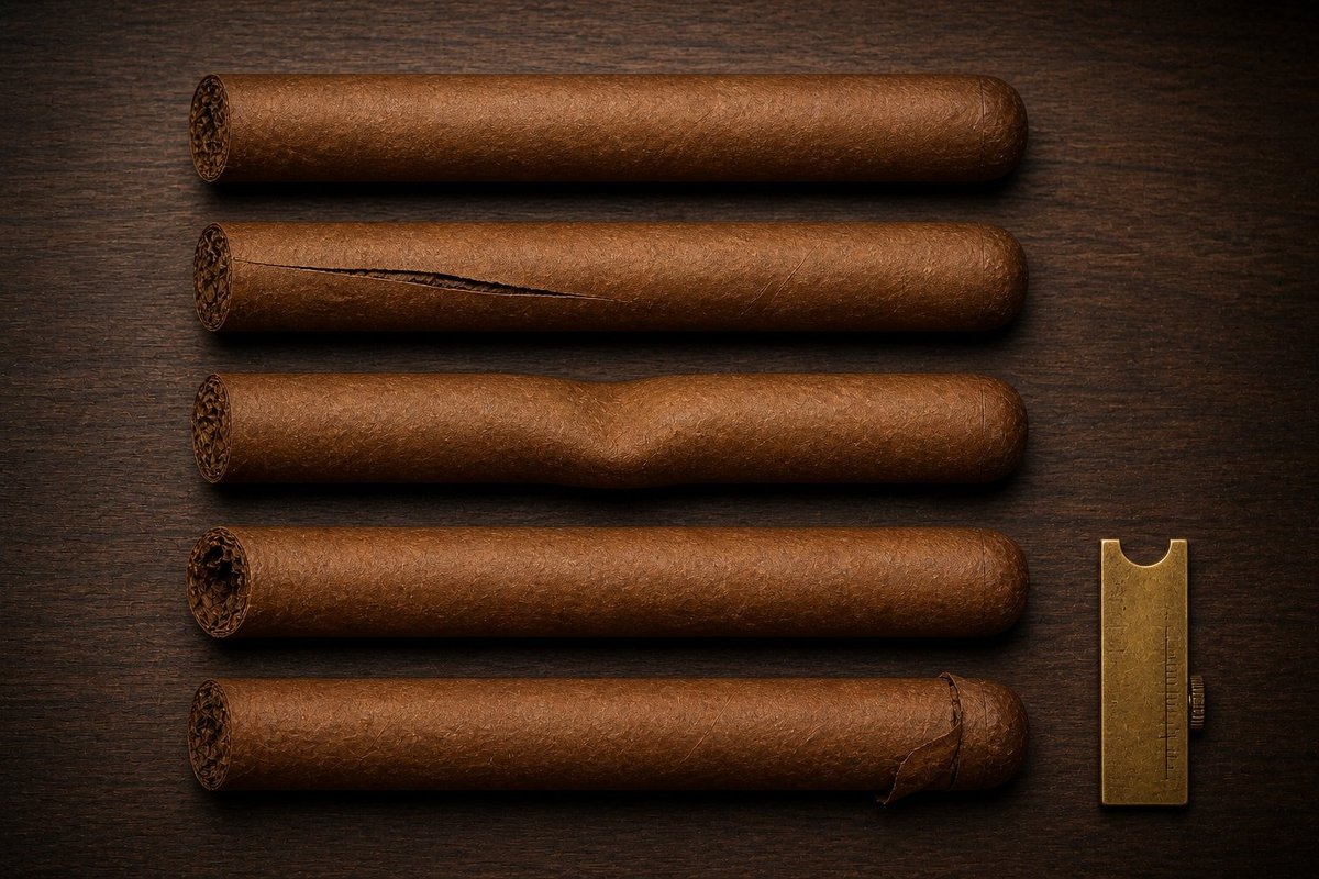 Cigar construction defects displayed for editorial reference