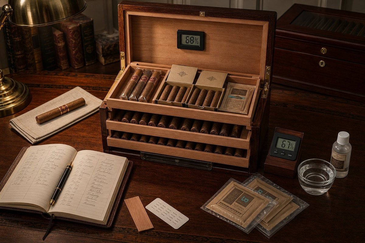 Premium home humidor with cigars in storage