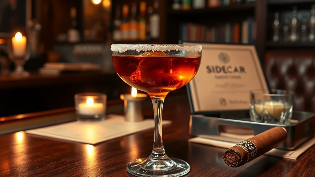 Sidecar cocktail with premium cigar