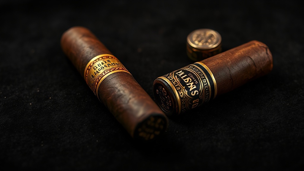 Premium cigars displayed in a wooden tray on the editorial desk