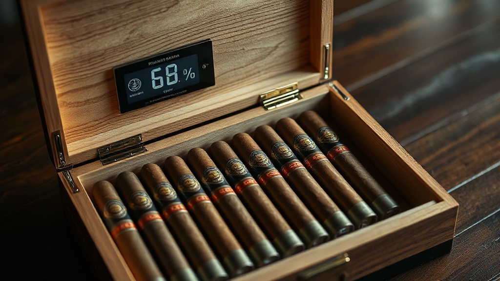 A starter humidor open on the editorial desk with selected cigars