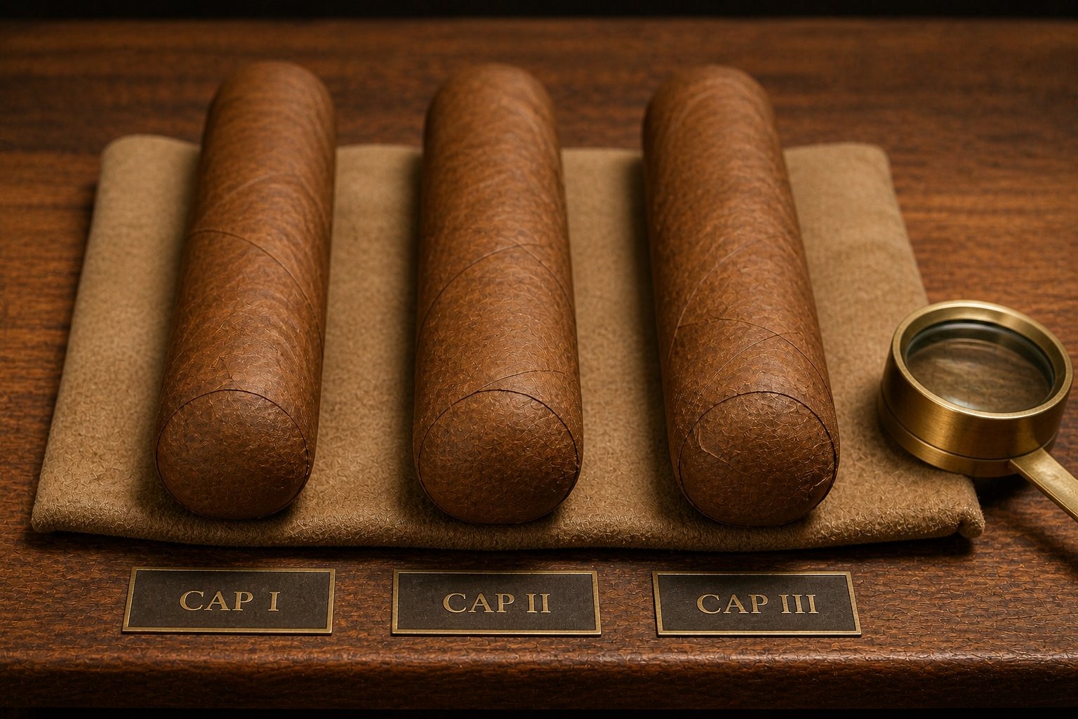Three cigars showing single, double, and triple cap construction
