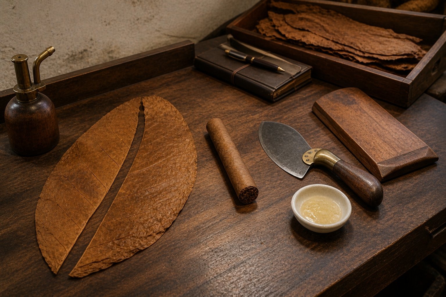 Tobacco leaves arranged showing different priming positions